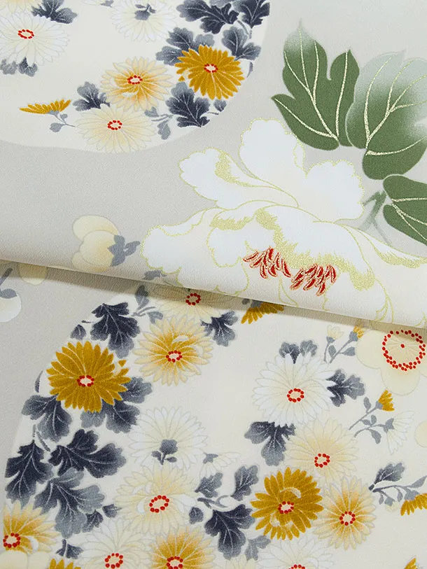 卒業式女性袴 1300 Kansai／グレージュ 牡丹梅／オリーブブラウン袴