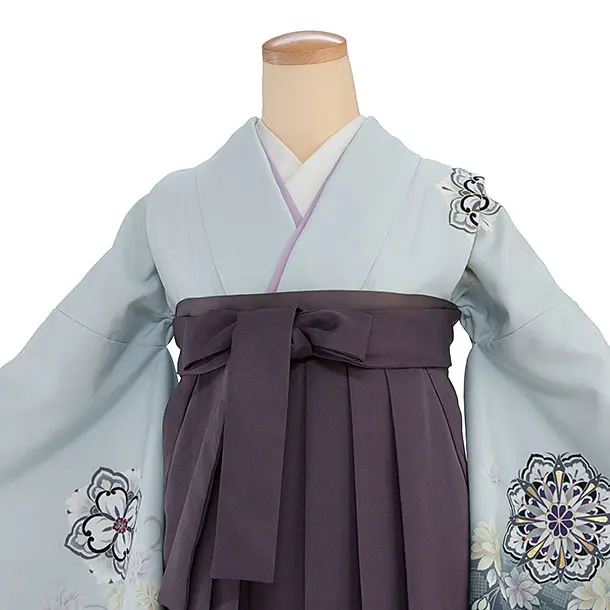 先生,教員向け袴レンタル 1305 水色 唐花／くすみ紫袴
