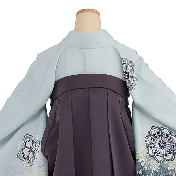 先生,教員向け袴レンタル 1305 水色 唐花／くすみ紫袴