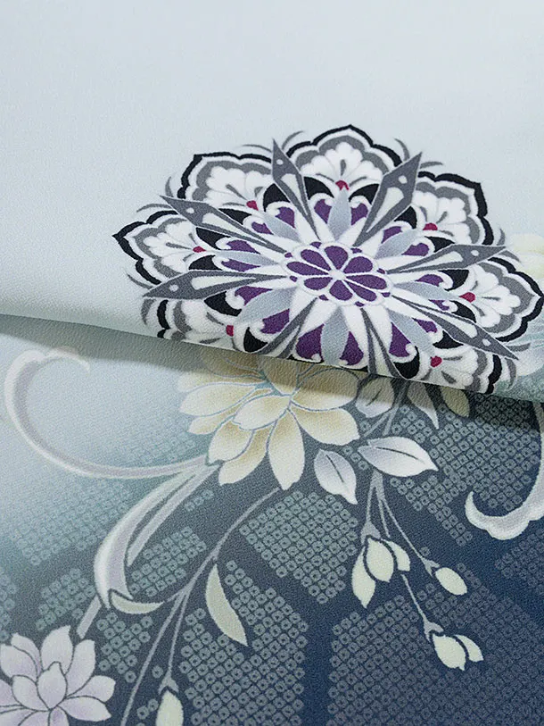 先生,教員向け袴レンタル 1305 水色 唐花／くすみ紫袴