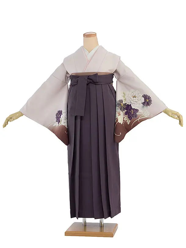 先生,教員向け袴レンタル 1307 薄桜色 牡丹菊／くすみ紫袴