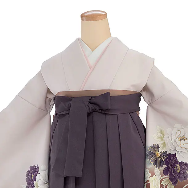 先生,教員向け袴レンタル 1307 ピンクベージュ 牡丹菊／くすみ紫袴