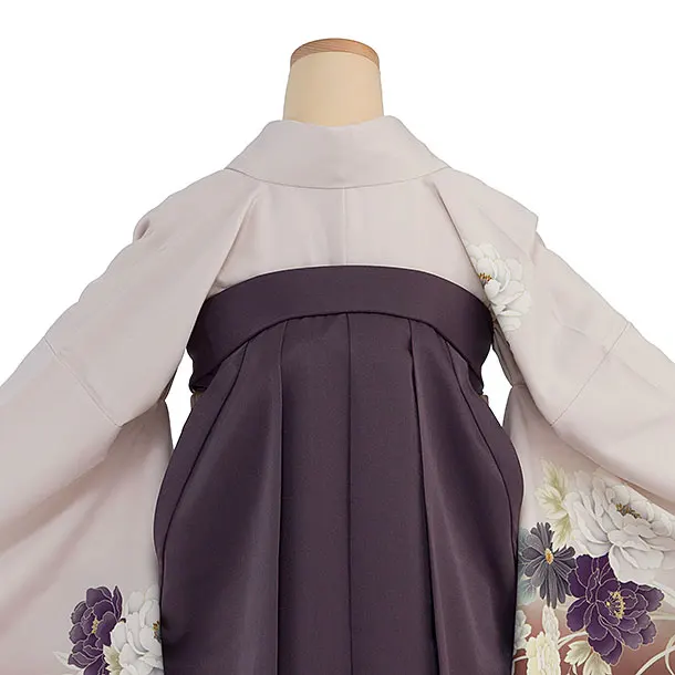 先生,教員向け袴レンタル 1307 ピンクベージュ 牡丹菊／くすみ紫袴