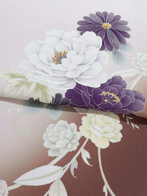 先生,教員向け袴レンタル 1307 ピンクベージュ 牡丹菊／くすみ紫袴