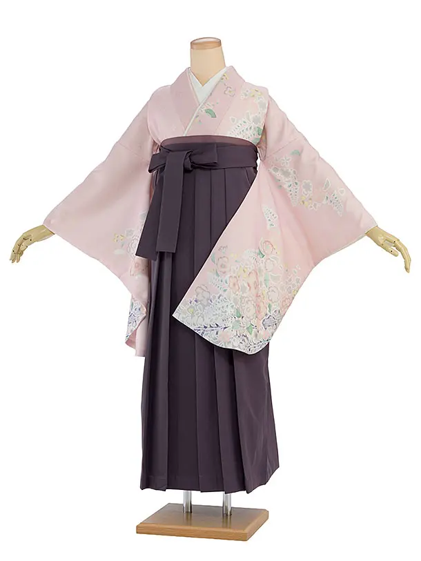 先生,教員向け袴レンタル 1308 淡ピンク 辻が花風／くすみパープル袴