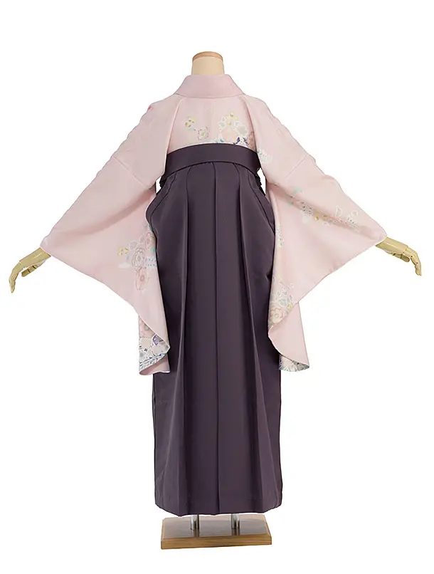 先生,教員向け袴レンタル 1308 淡ピンク 辻が花風／くすみパープル袴