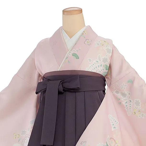 先生,教員向け袴レンタル 1308 淡ピンク 辻が花風／くすみパープル袴