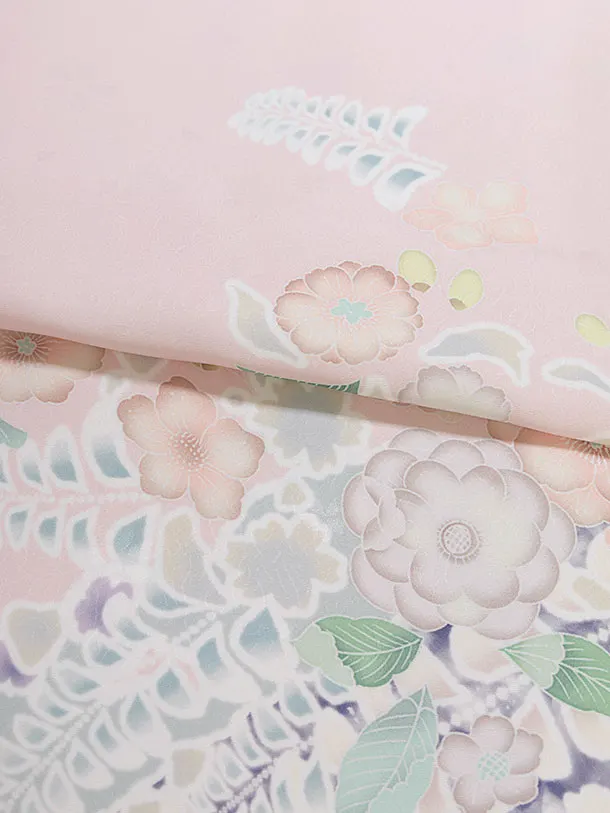 先生,教員向け袴レンタル 1308 淡ピンク 辻が花風／くすみパープル袴