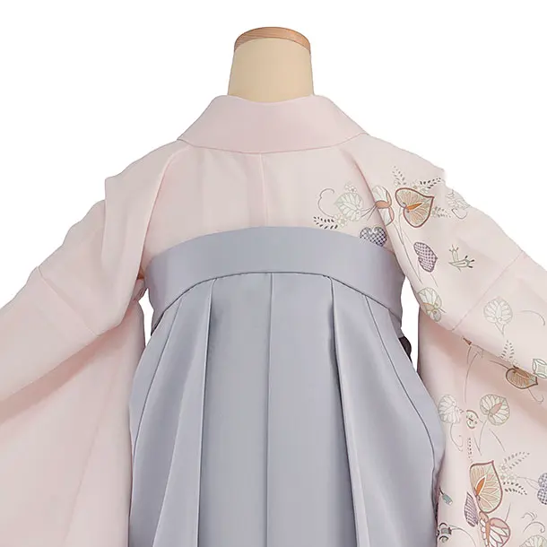 先生,教員向け袴レンタル 1309 ピンク 蔦／淡ブルーグレー袴