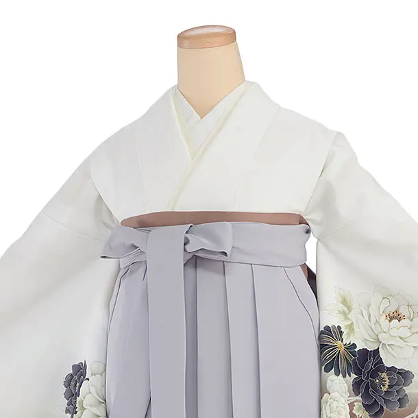 先生,教員向け袴レンタル 1310 白 牡丹菊／淡ブルーグレー袴