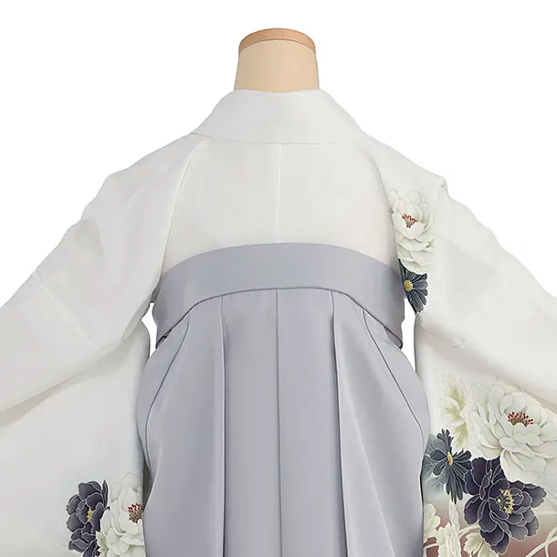 先生,教員向け袴レンタル 1310 白 牡丹菊／淡ブルーグレー袴