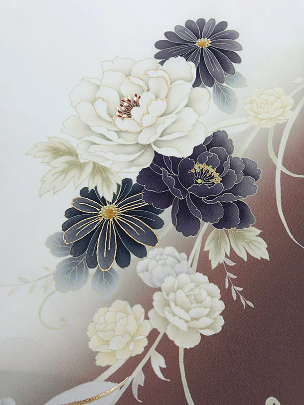 先生,教員向け袴レンタル 1310 白 牡丹菊／淡ブルーグレー袴