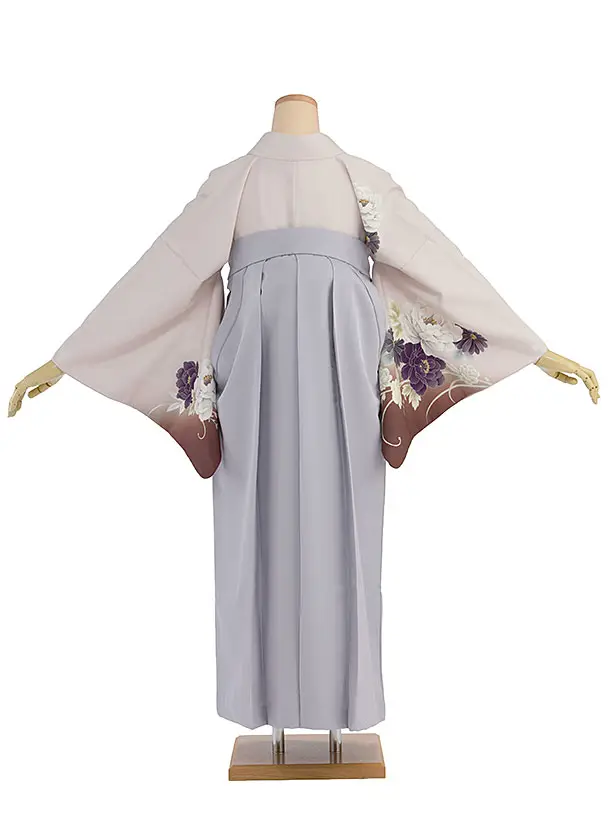 先生,教員向け袴レンタル 1311 ピンクベージュ 牡丹菊／淡ブルーグレー袴