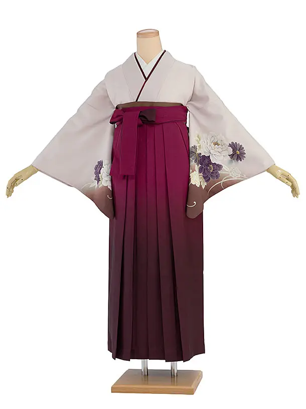 先生,教員向け袴レンタル 1313 ピンクベージュ 牡丹菊／ワインぼかし袴