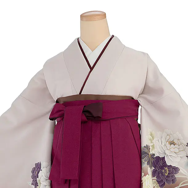 先生,教員向け袴レンタル 1313 ピンクベージュ 牡丹菊／ワインぼかし袴