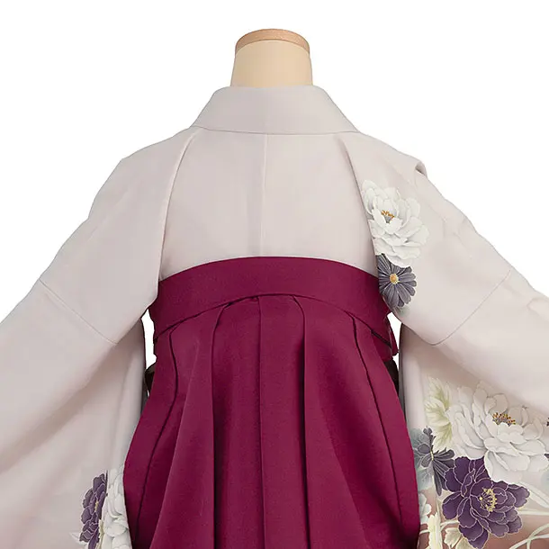 先生,教員向け袴レンタル 1313 ピンクベージュ 牡丹菊／ワインぼかし袴