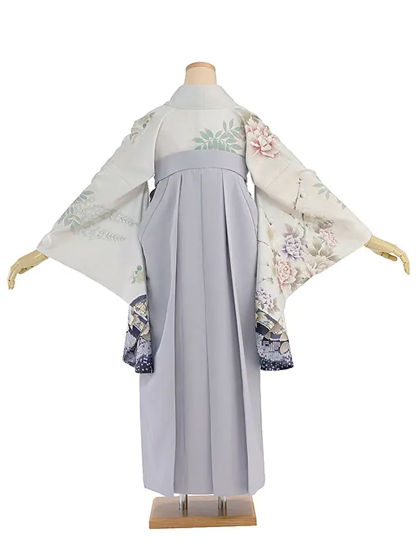 先生,教員向け袴レンタル 1314 淡グレー 鹿の子梅牡丹／淡ブルーグレー袴