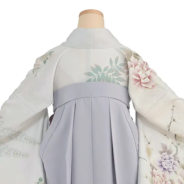 先生,教員向け袴レンタル 1314 淡グレー 鹿の子梅牡丹／淡ブルーグレー袴