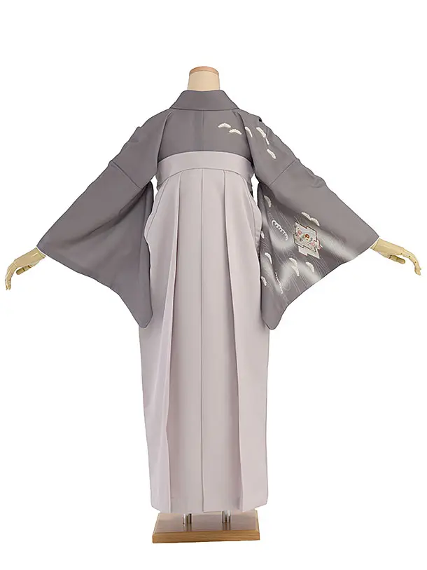 先生,教員向け袴レンタル 1317 グレー 松波／ピンクベージュ袴