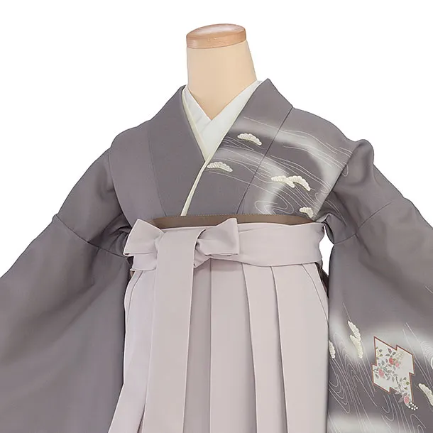 先生,教員向け袴レンタル 1317 グレー 松波／ピンクベージュ袴