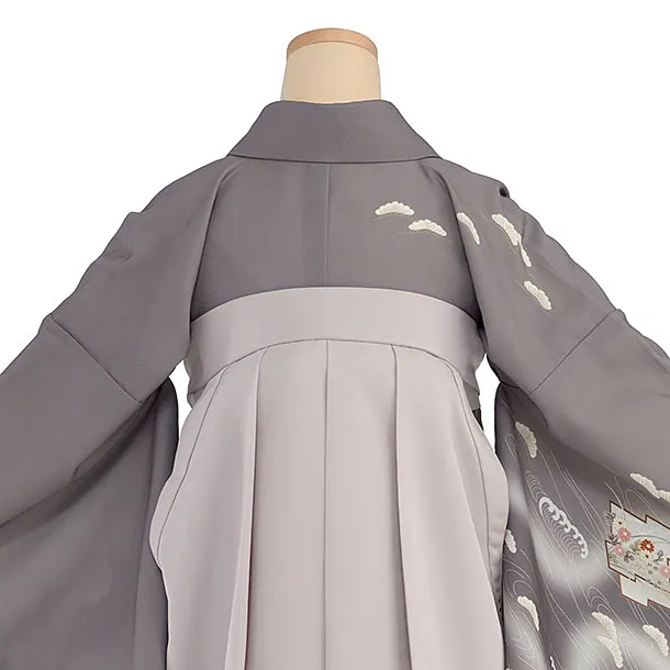 先生,教員向け袴レンタル 1317 グレー 松波／ピンクベージュ袴