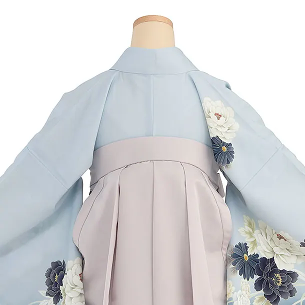 先生,教員向け袴レンタル 1318 水色 牡丹菊／ピンクベージュ袴