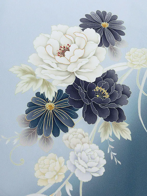 先生,教員向け袴レンタル 1318 水色 牡丹菊／ピンクベージュ袴