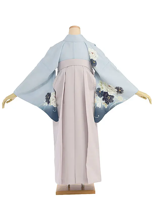先生,教員向け袴レンタル 1319 水色 牡丹菊／ピンクベージュ袴