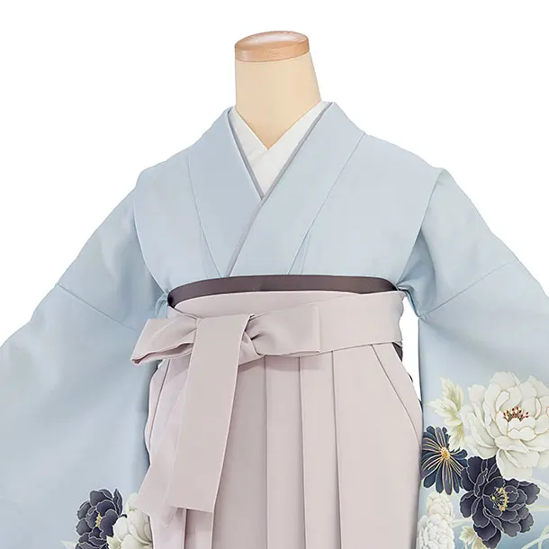 先生,教員向け袴レンタル 1319 水色 牡丹菊／ピンクベージュ袴