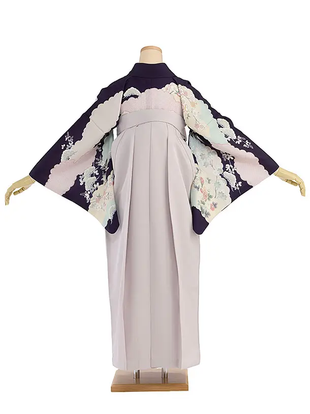 先生,教員向け袴レンタル 1320 紫 雲取りに花／ピンクベージュ袴