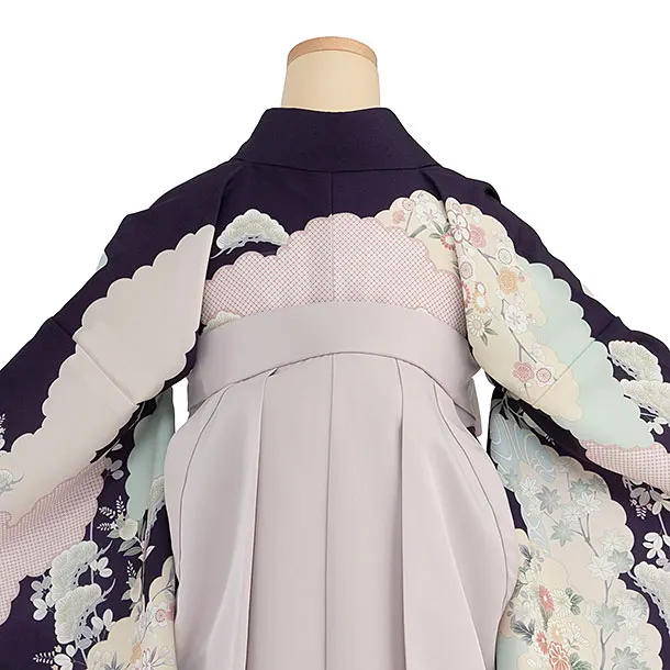 先生,教員向け袴レンタル 1320 紫 雲取りに花／ピンクベージュ袴