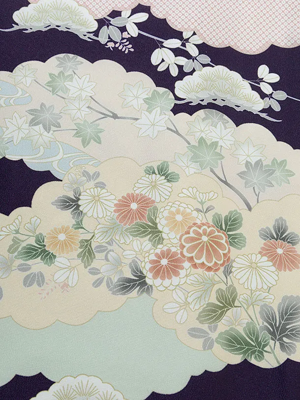 先生,教員向け袴レンタル 1320 紫 雲取りに花／ピンクベージュ袴