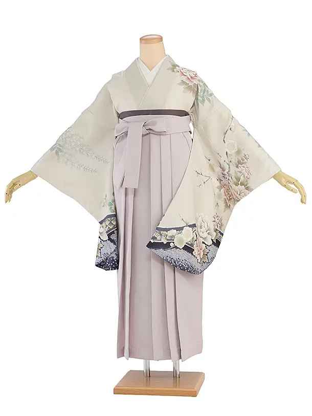 先生,教員向け袴レンタル 1321 ベージュ 鹿の子梅牡丹／ピンクベージュ袴