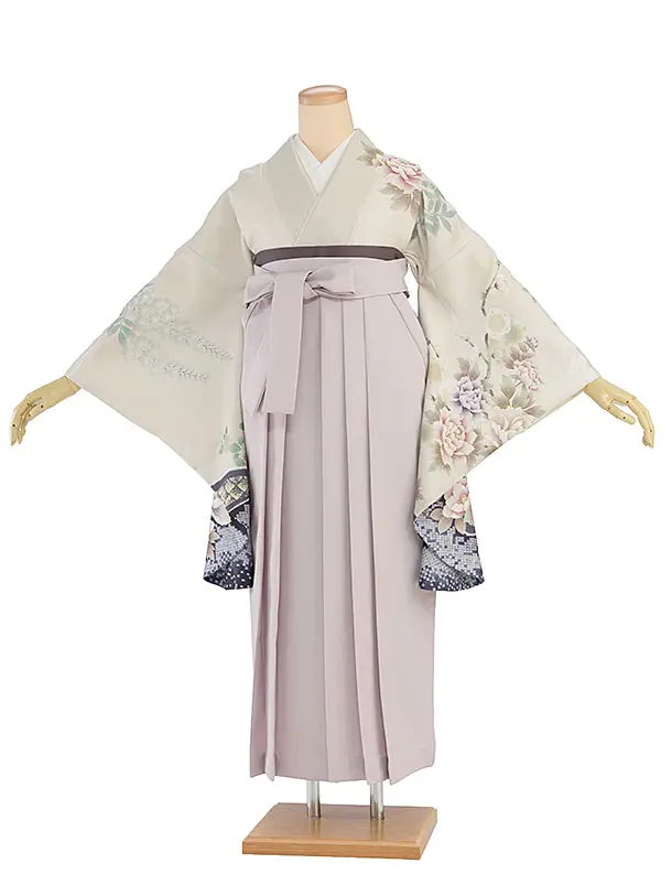 先生,教員向け袴レンタル 1321 ベージュ 鹿の子梅牡丹／ピンクベージュ袴