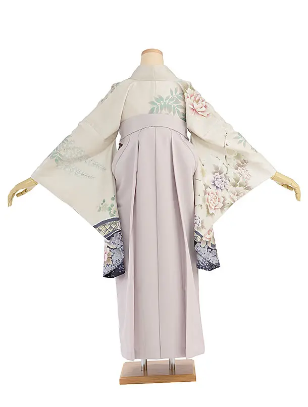 先生,教員向け袴レンタル 1321 ベージュ 鹿の子梅牡丹／ピンクベージュ袴