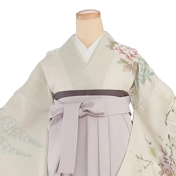 先生,教員向け袴レンタル 1321 ベージュ 鹿の子梅牡丹／ピンクベージュ袴