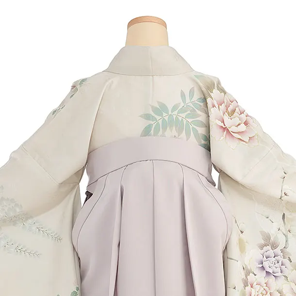 先生,教員向け袴レンタル 1321 ベージュ 鹿の子梅牡丹／ピンクベージュ袴