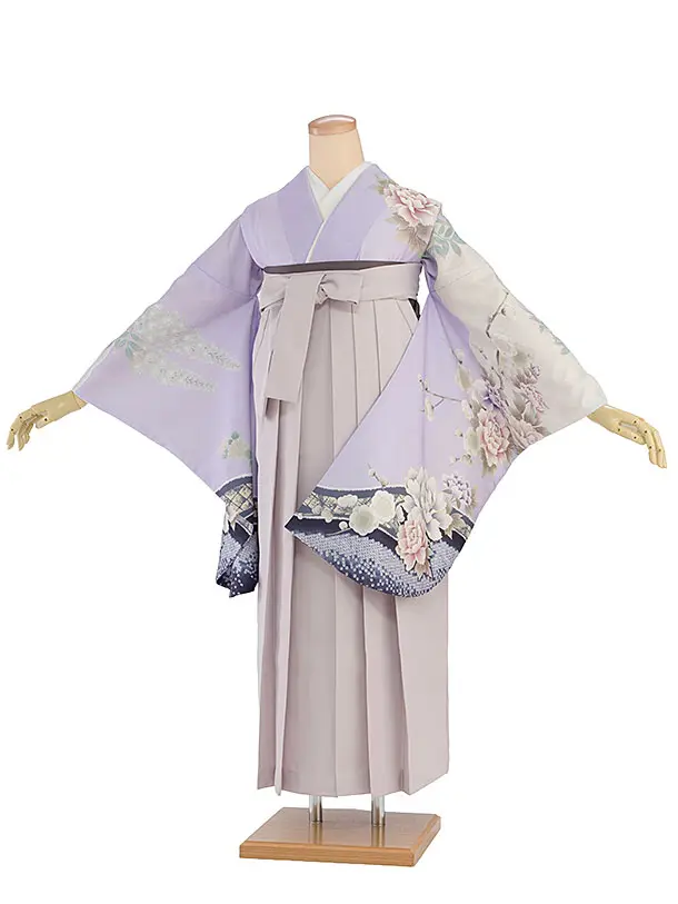 先生,教員向け袴レンタル 1323 薄紫 鹿の子梅牡丹／ピンクベージュ袴