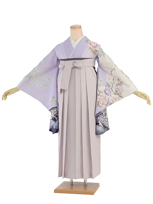 先生,教員向け袴レンタル 1323 薄紫 鹿の子梅牡丹／ピンクベージュ袴