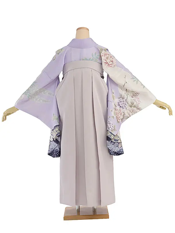 先生,教員向け袴レンタル 1323 薄紫 鹿の子梅牡丹／ピンクベージュ袴