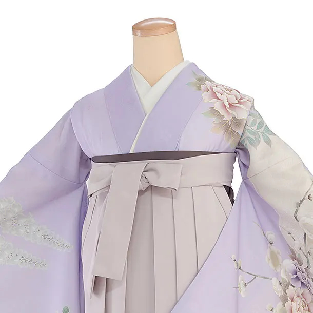 先生,教員向け袴レンタル 1323 薄紫 鹿の子梅牡丹／ピンクベージュ袴