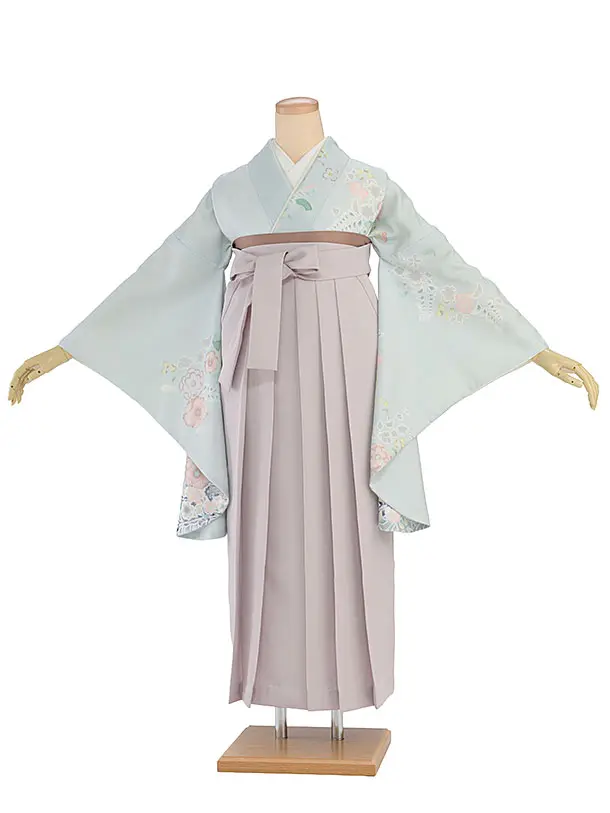 先生,教員向け袴レンタル 1324 薄水色 辻が花風／ピンクベージュ袴