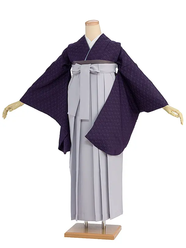 先生,教員向け袴レンタル 1326 紫色／淡ブルーグレー袴