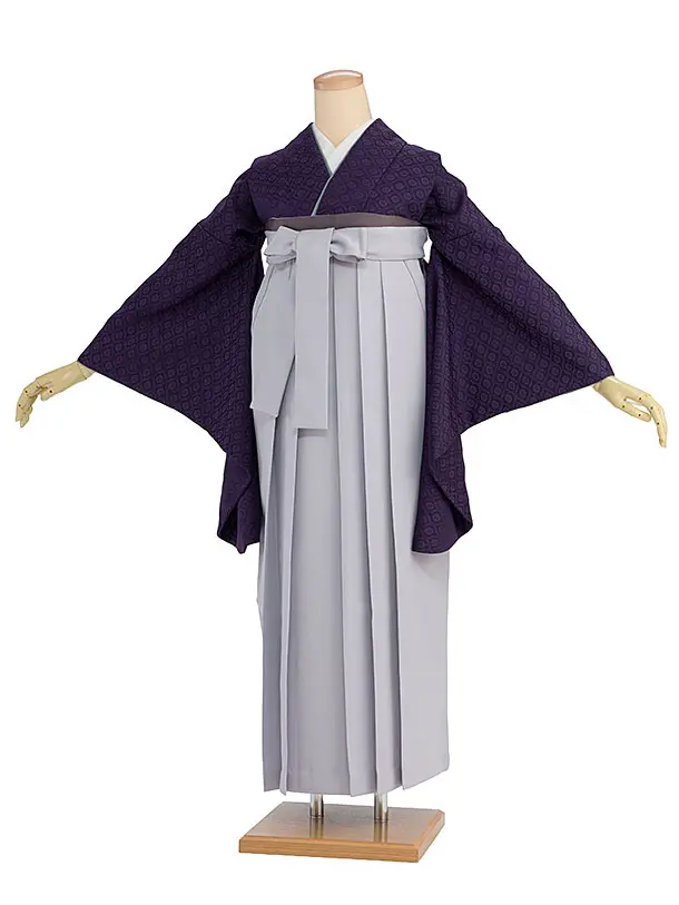 先生,教員向け袴レンタル 1326 紫色／淡ブルーグレー袴