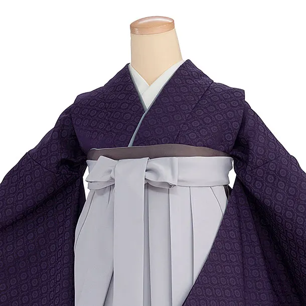 先生,教員向け袴レンタル 1326 紫色／淡ブルーグレー袴