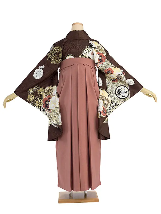 卒業式女性袴レンタル 1327 茶色 華雪輪／淡紅色袴