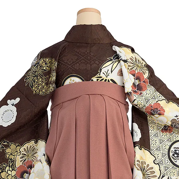卒業式女性袴レンタル 1327 茶色 華雪輪／淡紅色袴