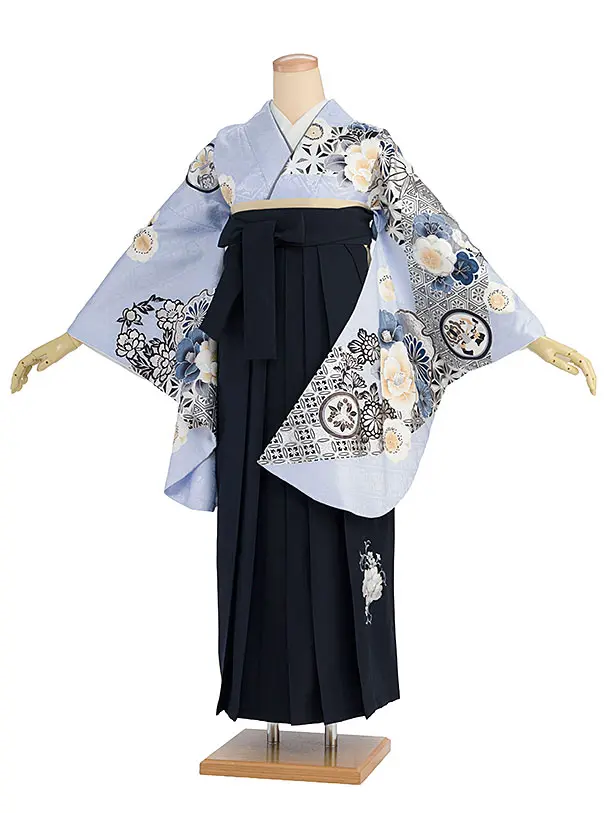 卒業式女性袴レンタル 1329 水色 華雪輪／濃紺袴