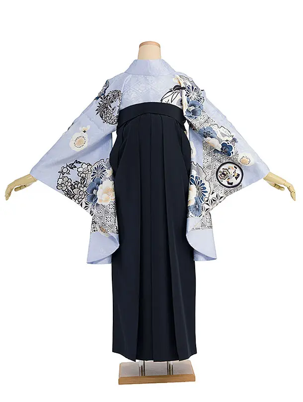 卒業式女性袴レンタル 1329 水色 華雪輪／濃紺袴