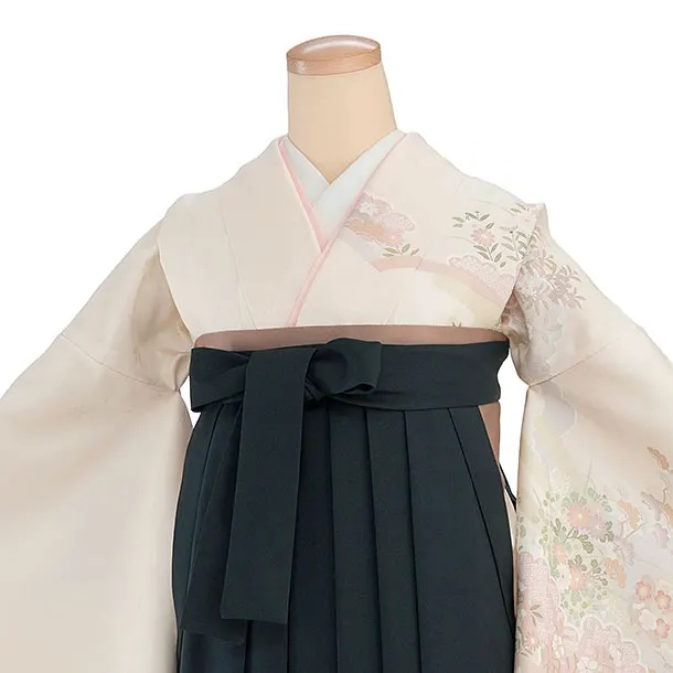 先生,教員向け袴レンタル 1333 クリーム 四季花／深緑袴